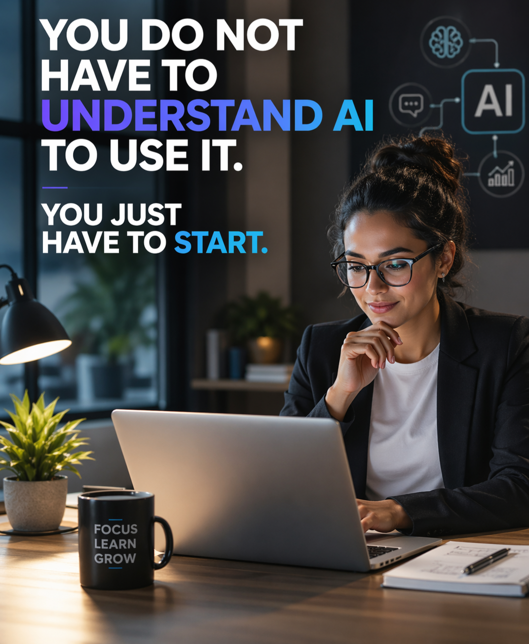 Person looking at a computer screen learning AI