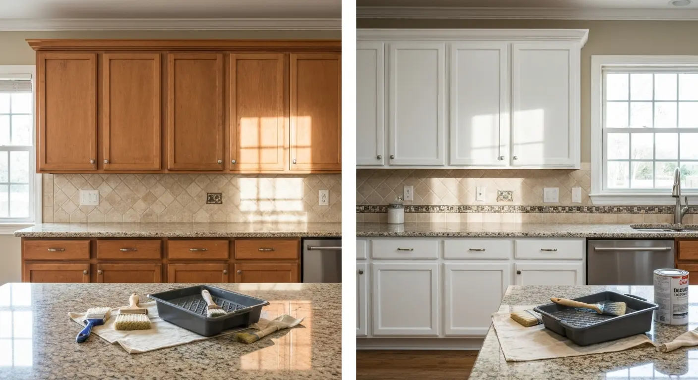 Cabinet painting before and after