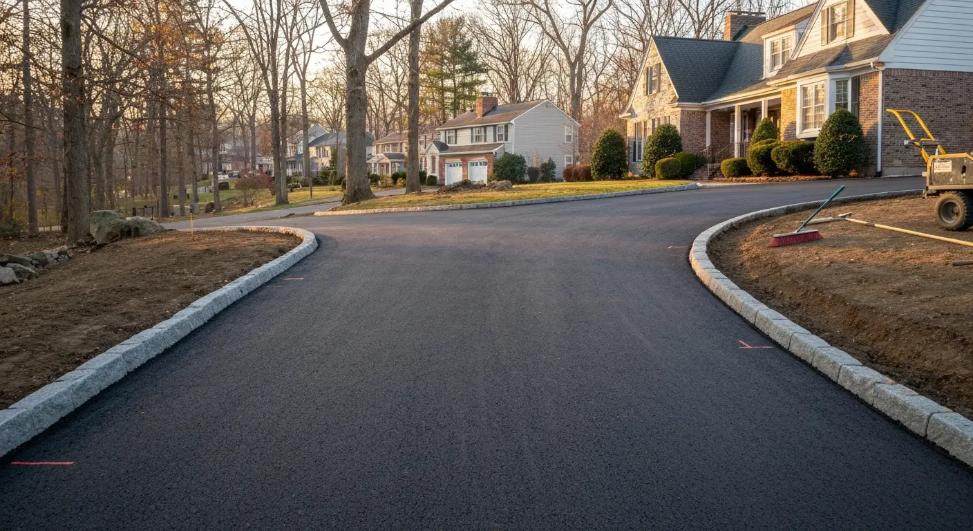 Mountain Lakes scenic road with community homes