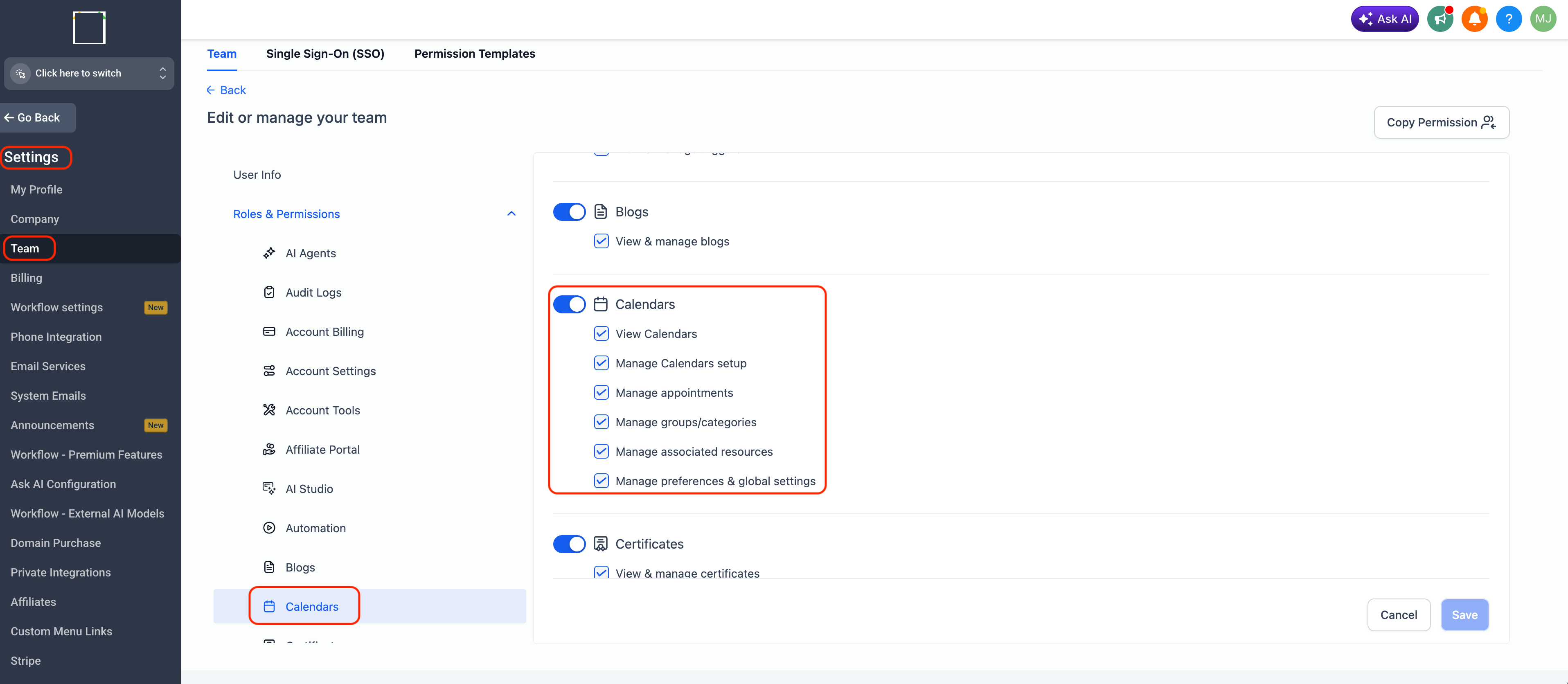 Agency permissions