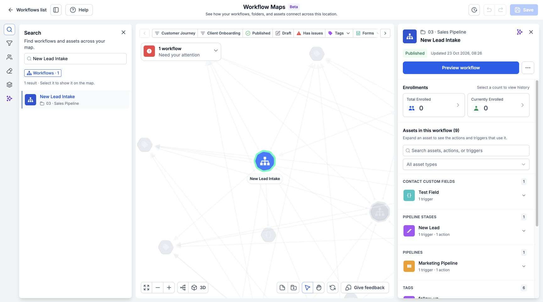 Search for a workflow and review its details