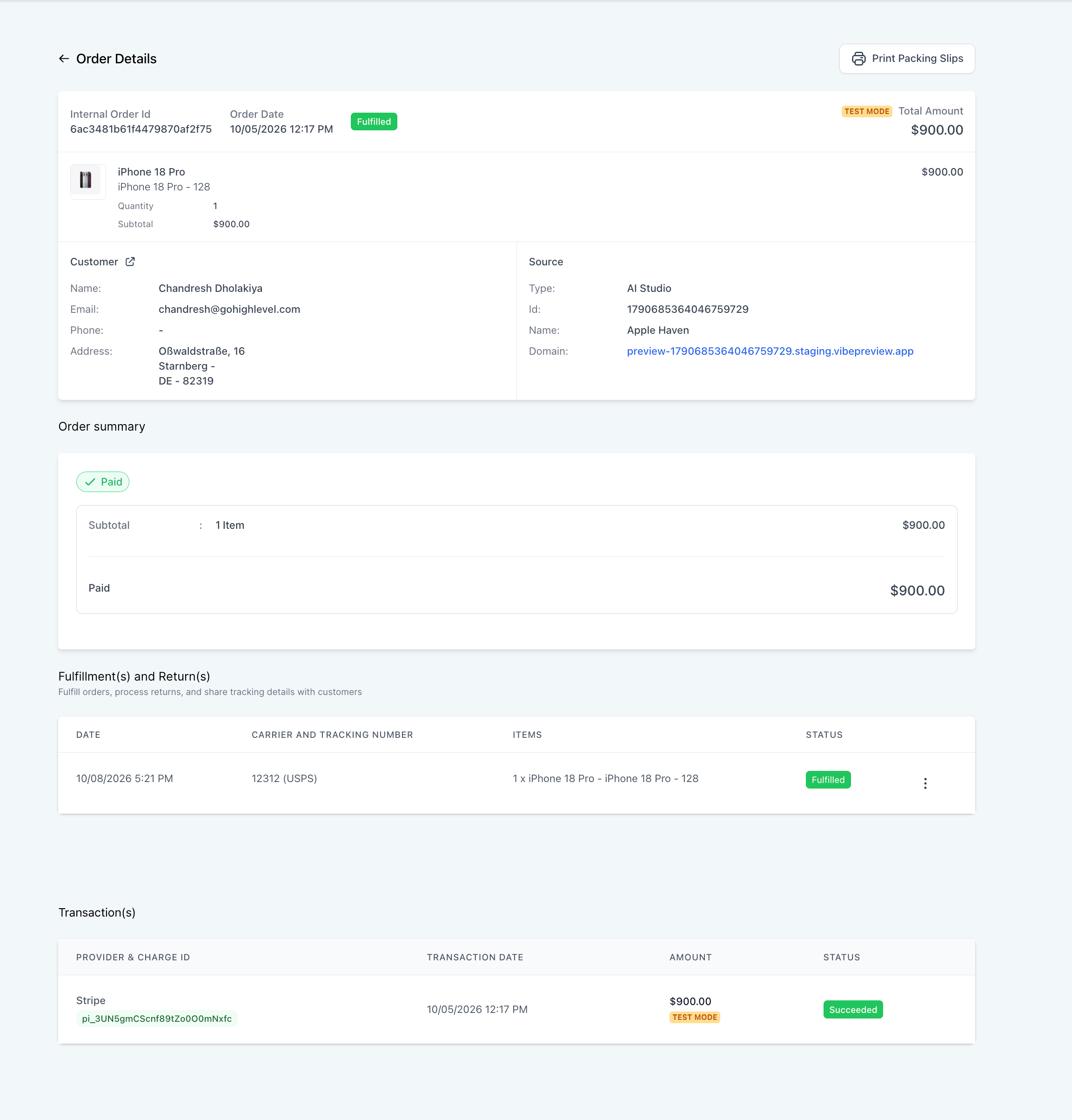 ai studio fulfilled order