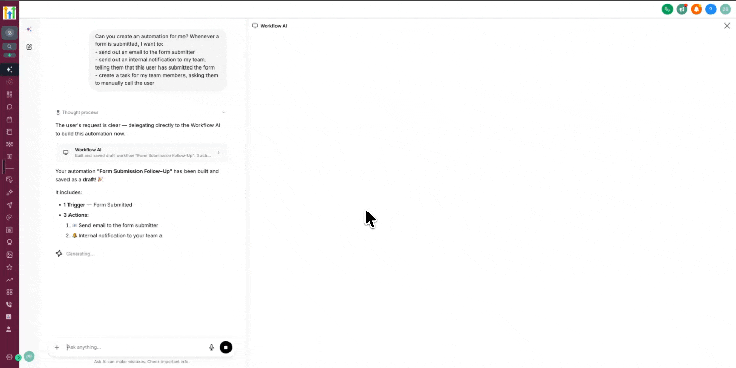 Workflow AI builder now available inside Ask AI as well