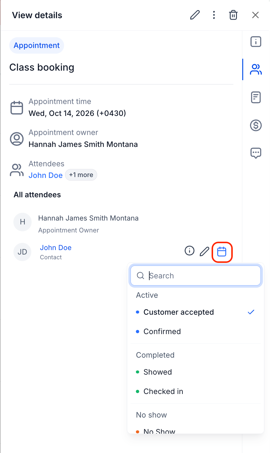 class booking custom status