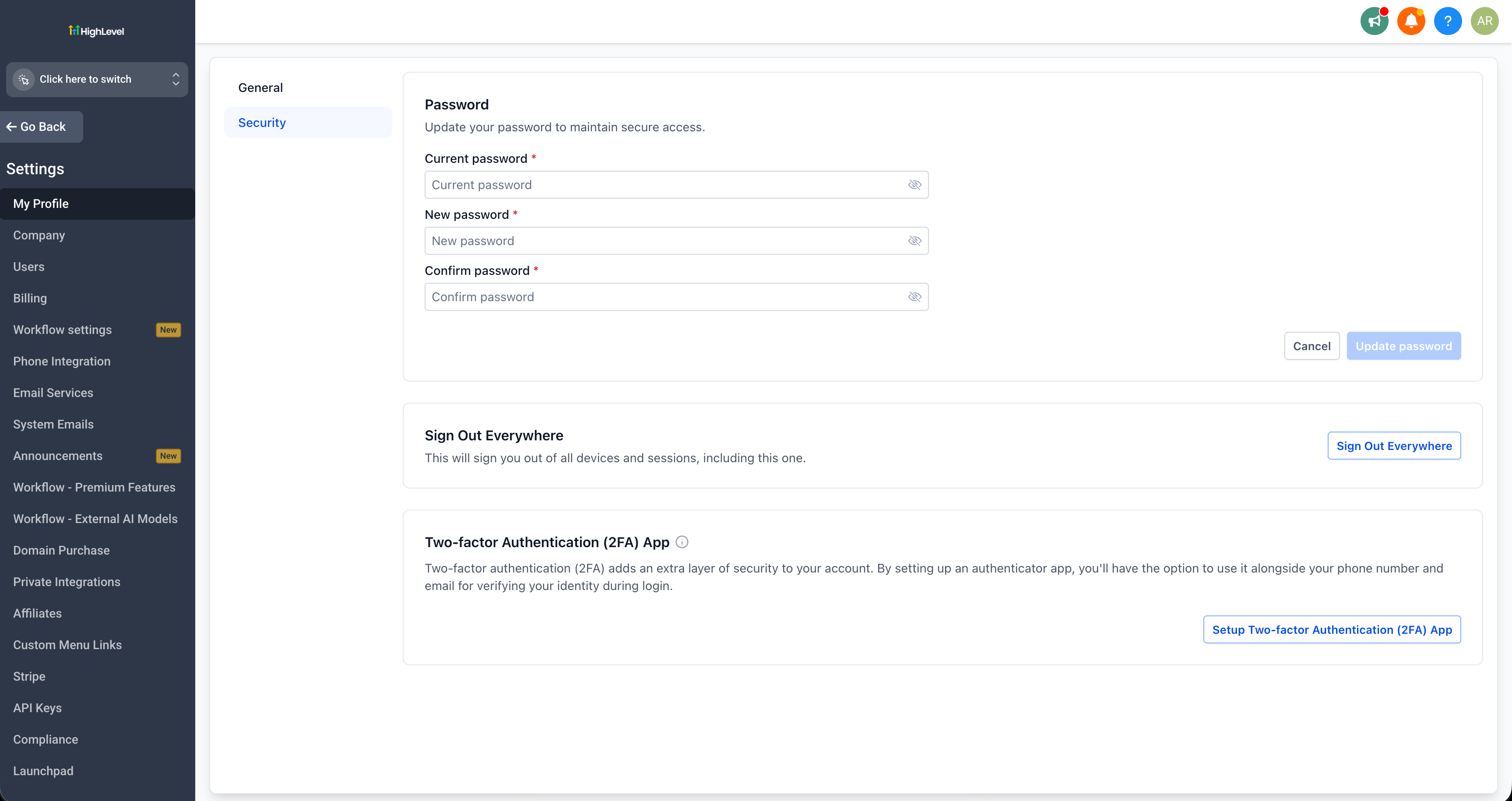 Agency my profile security