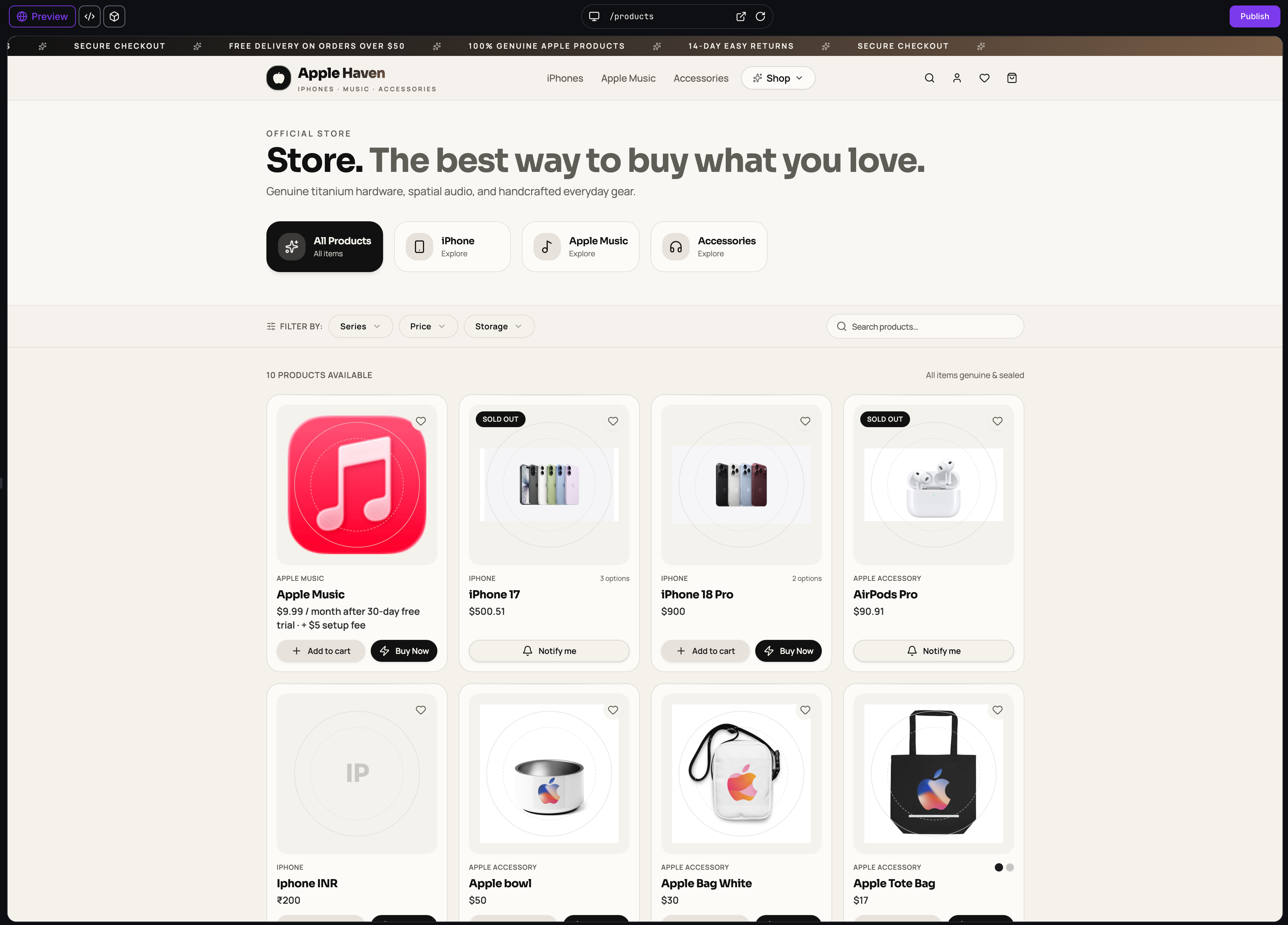 preview site product list