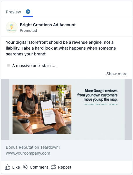 Local SEO & Reputation Management - LinkedIn Ad