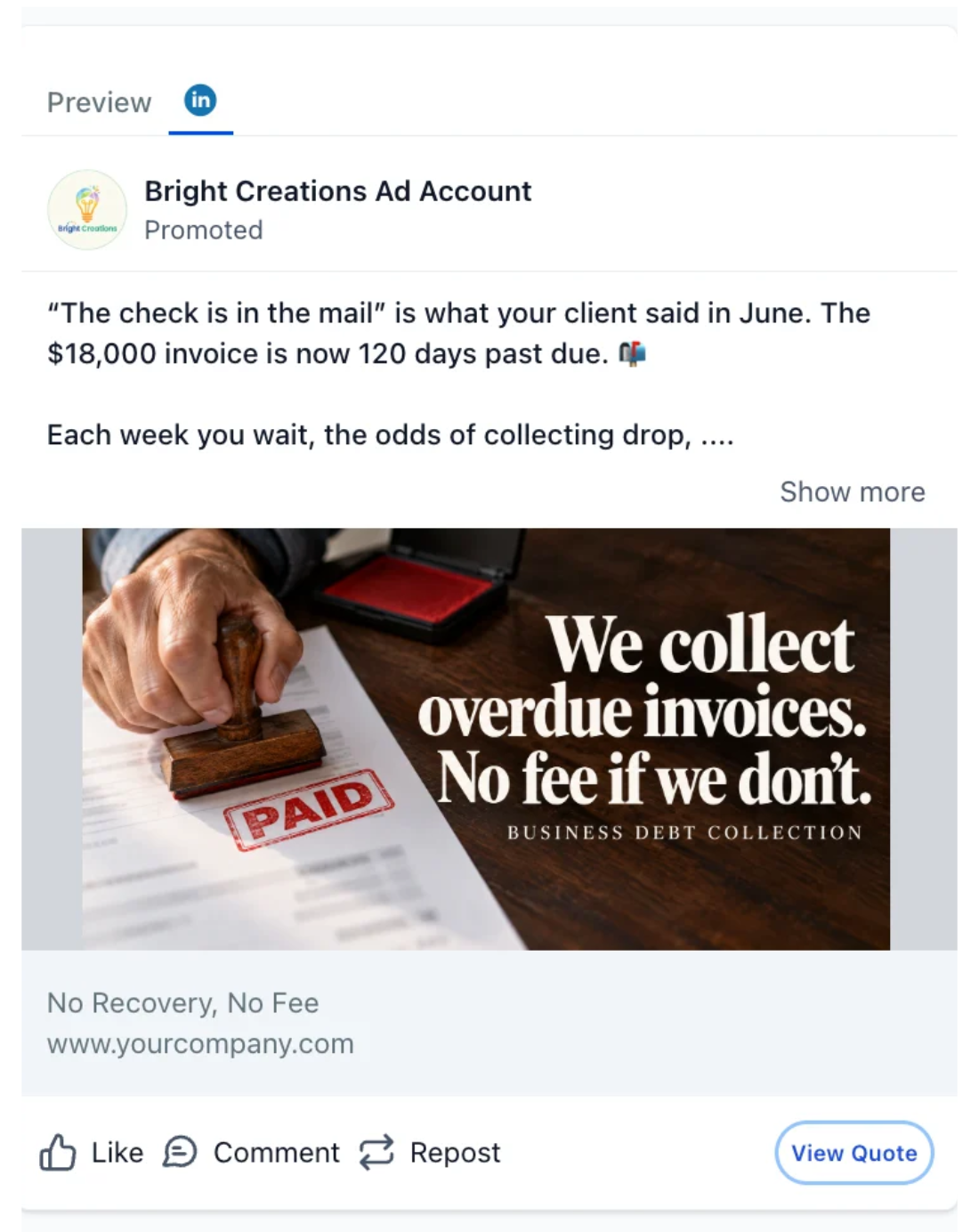 Commercial Collections Agency - LinkedIn Ad