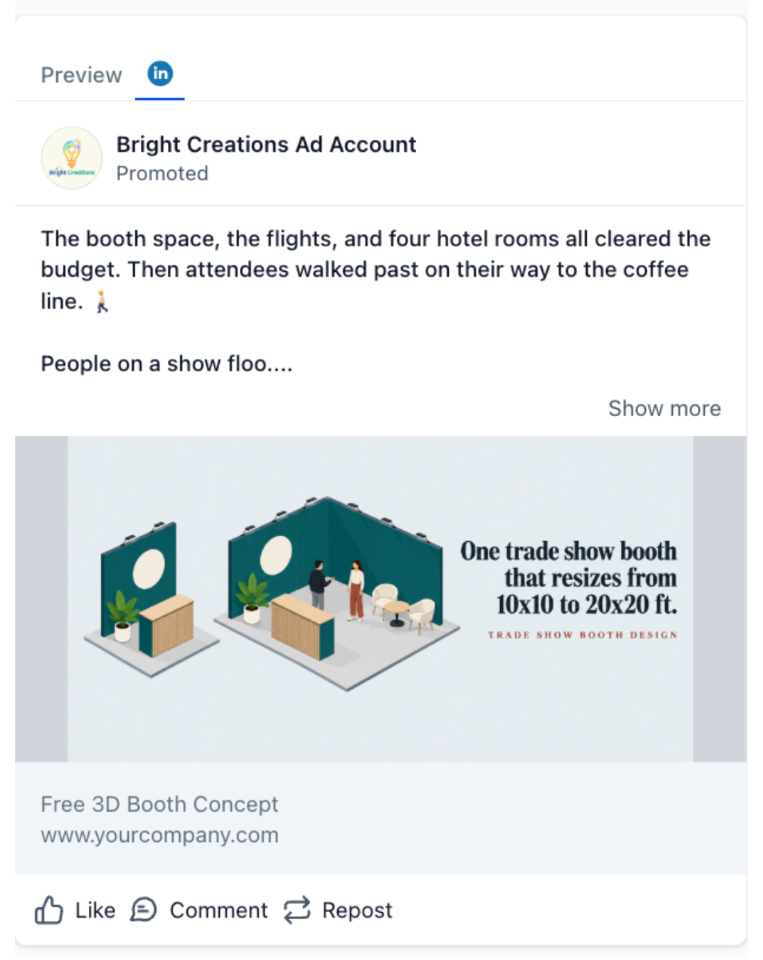 Trade Show Booth Designer - LinkedIn Ad