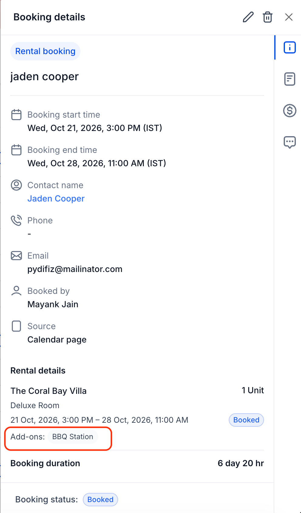 view modal - add ons