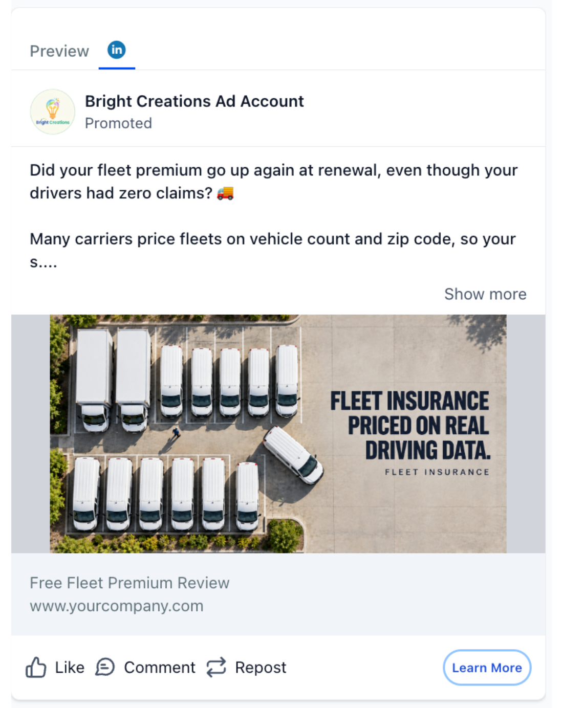 Commercial Fleet Insurance - LinkedIn Ad