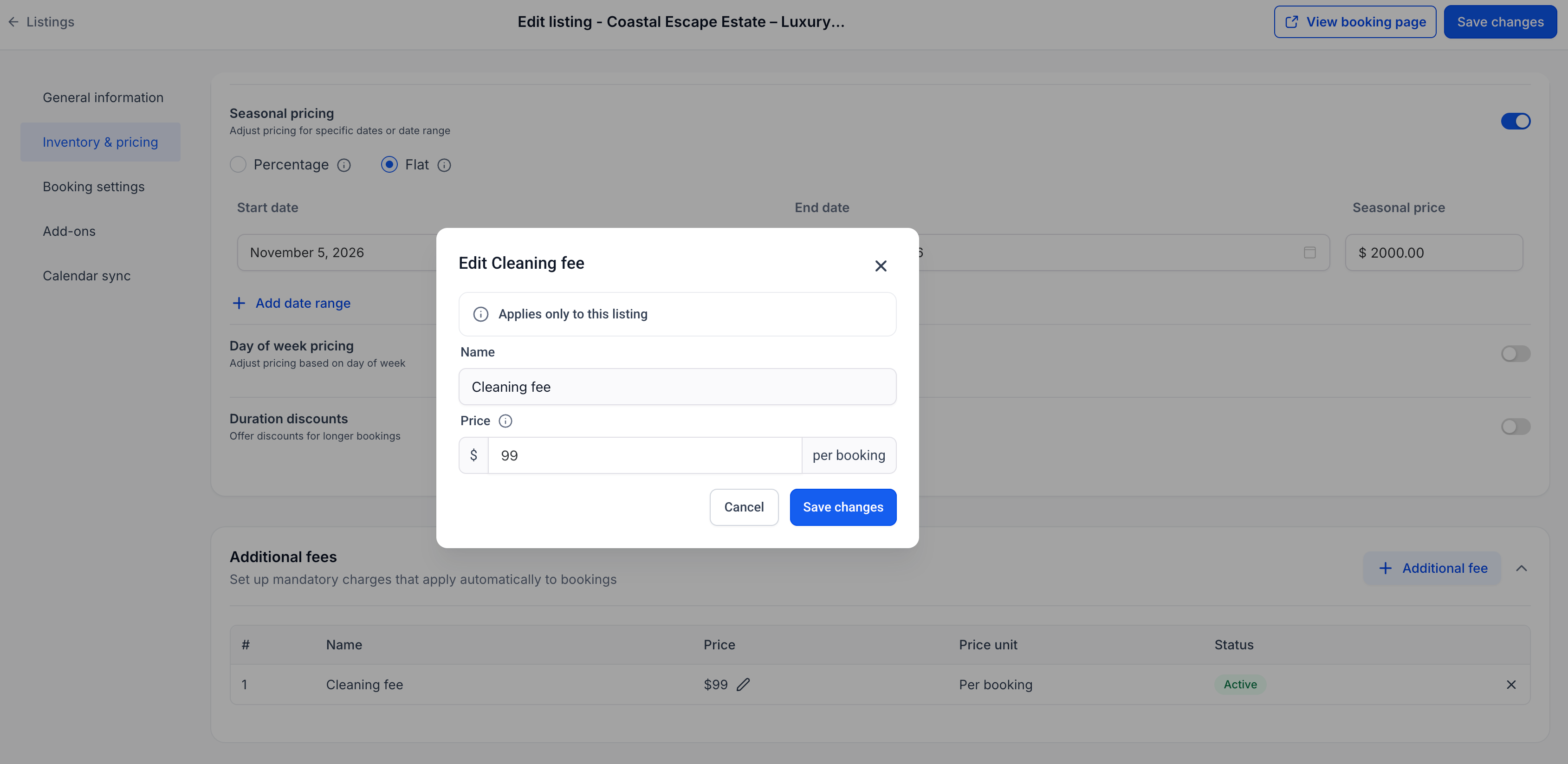 edit fee for a single listing