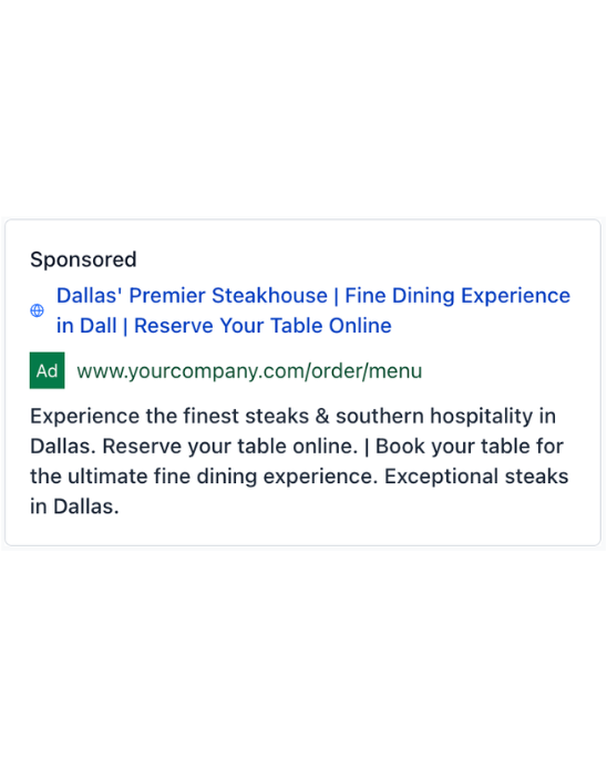 Fine Dining Steakhouse - Google Ad