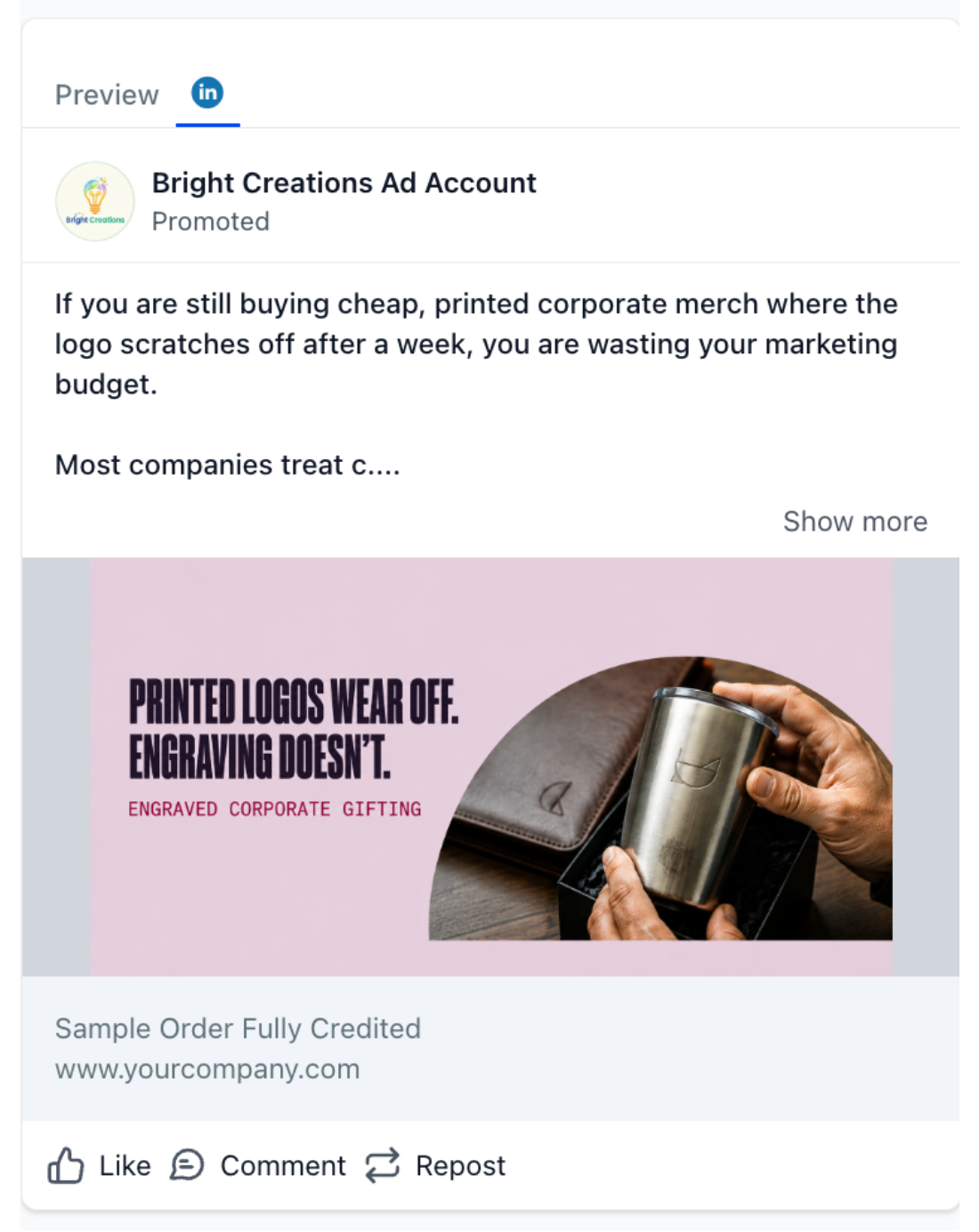 Engraving Shop - LinkedIn Ad