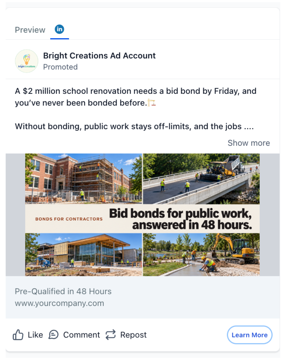 Surety Bond Agency - LinkedIn Ad
