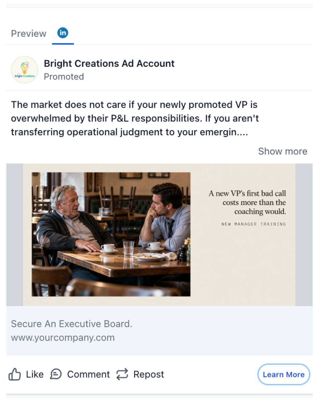 Corporate Mentorship - LinkedIn Ad