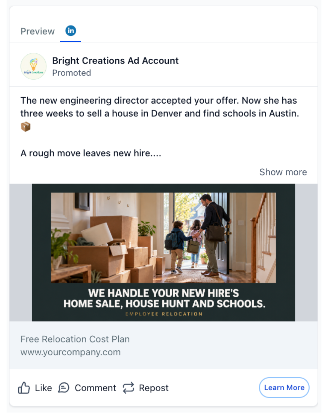Corporate Relocation Specialist - LinkedIn Ad