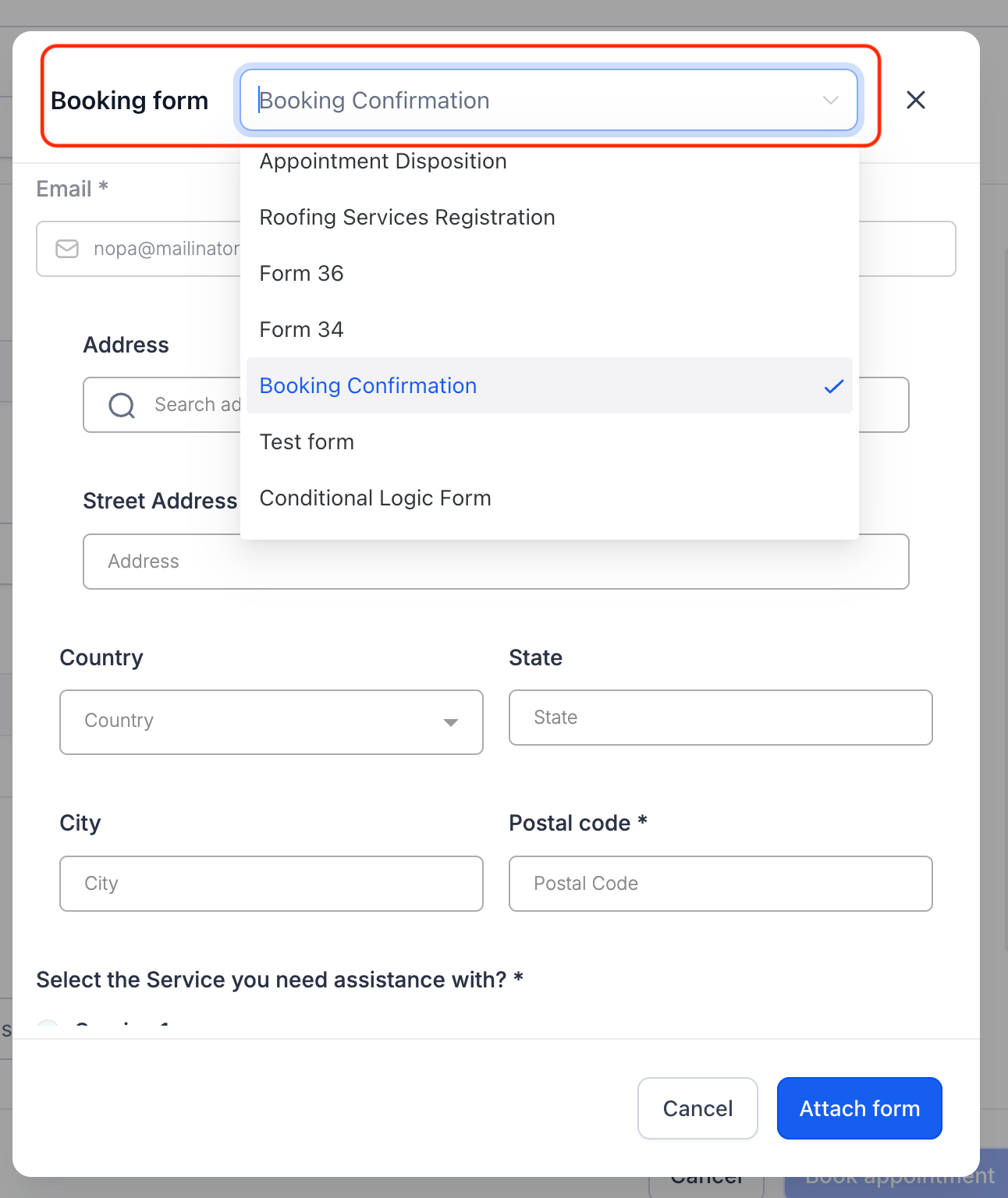 Attach form via in app
