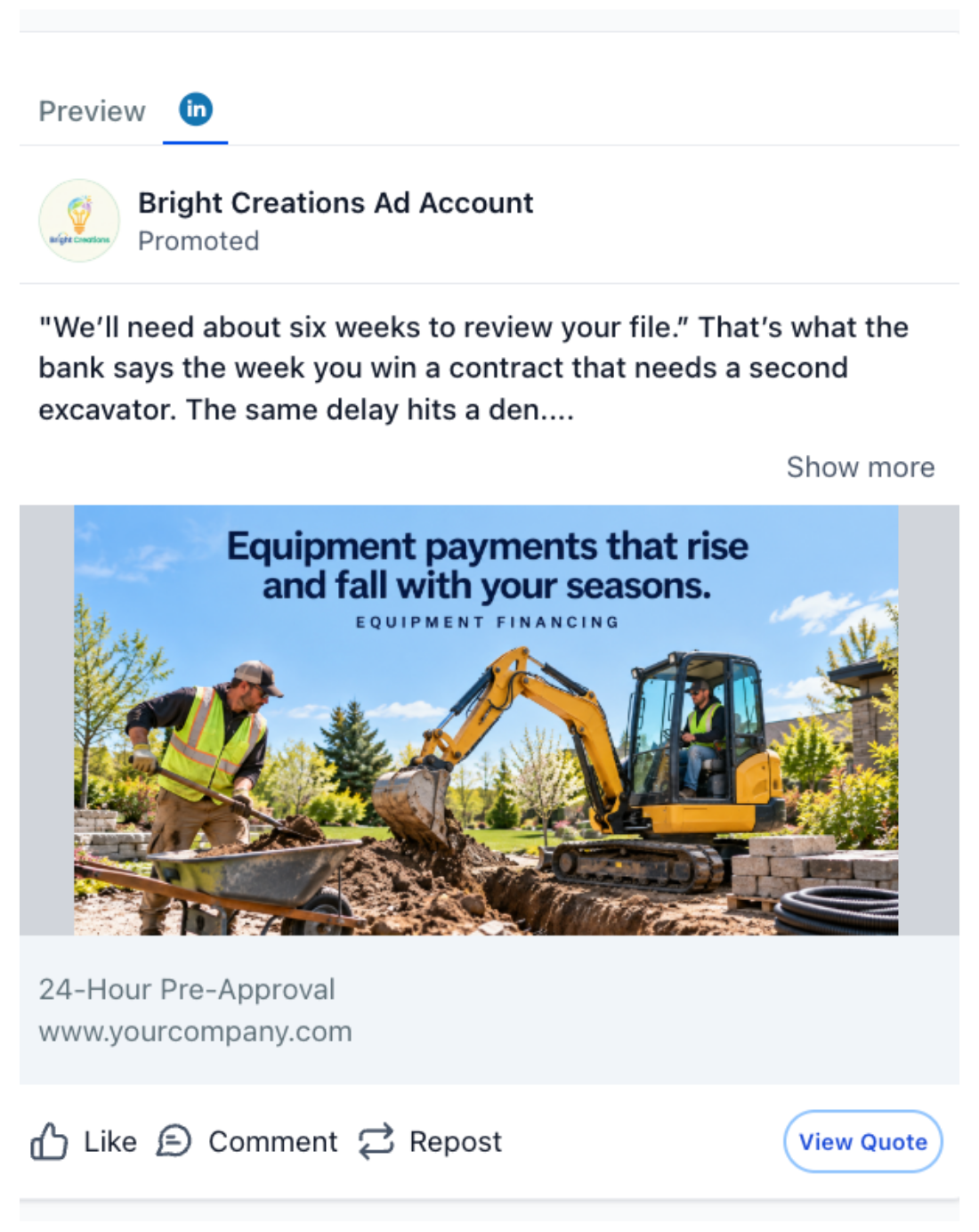 Equipment Financing - LinkedIn Ad