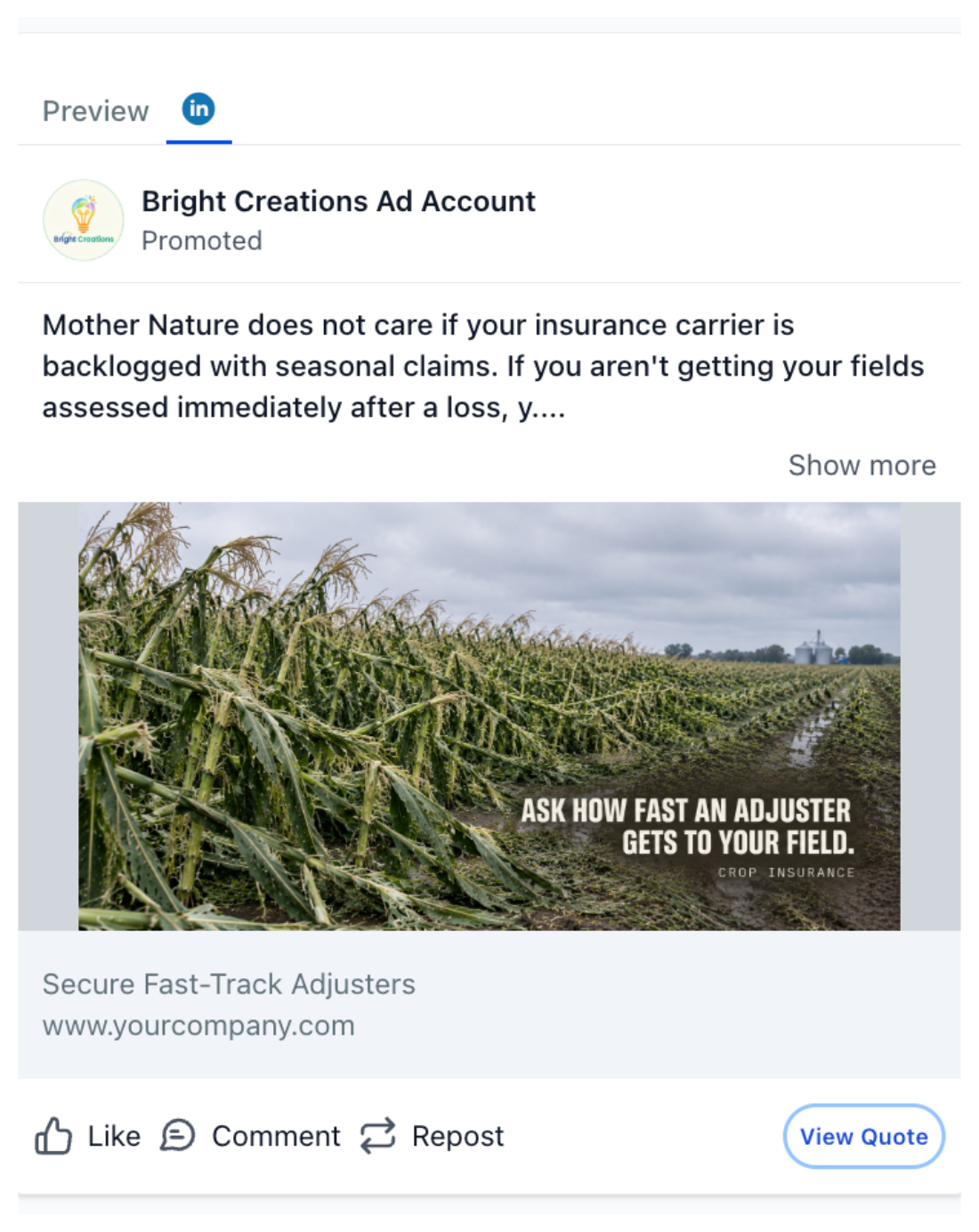 Agricultural Insurance - LinkedIn Ad
