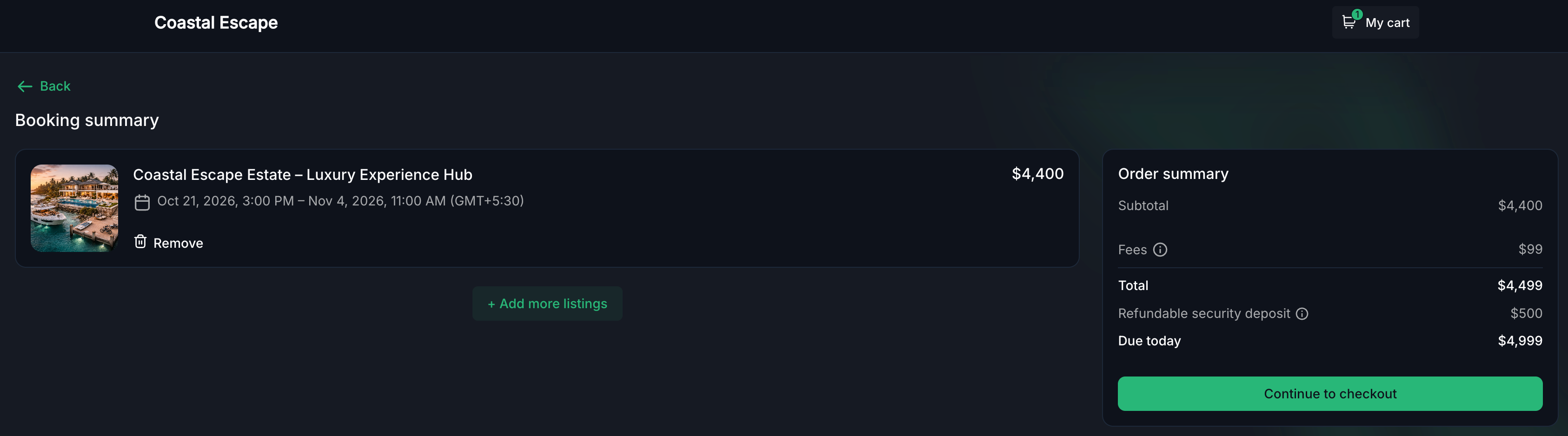 booking page- fee