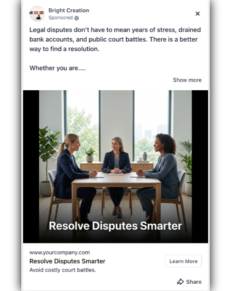 Mediation and Arbitration Services - Facebook Ad