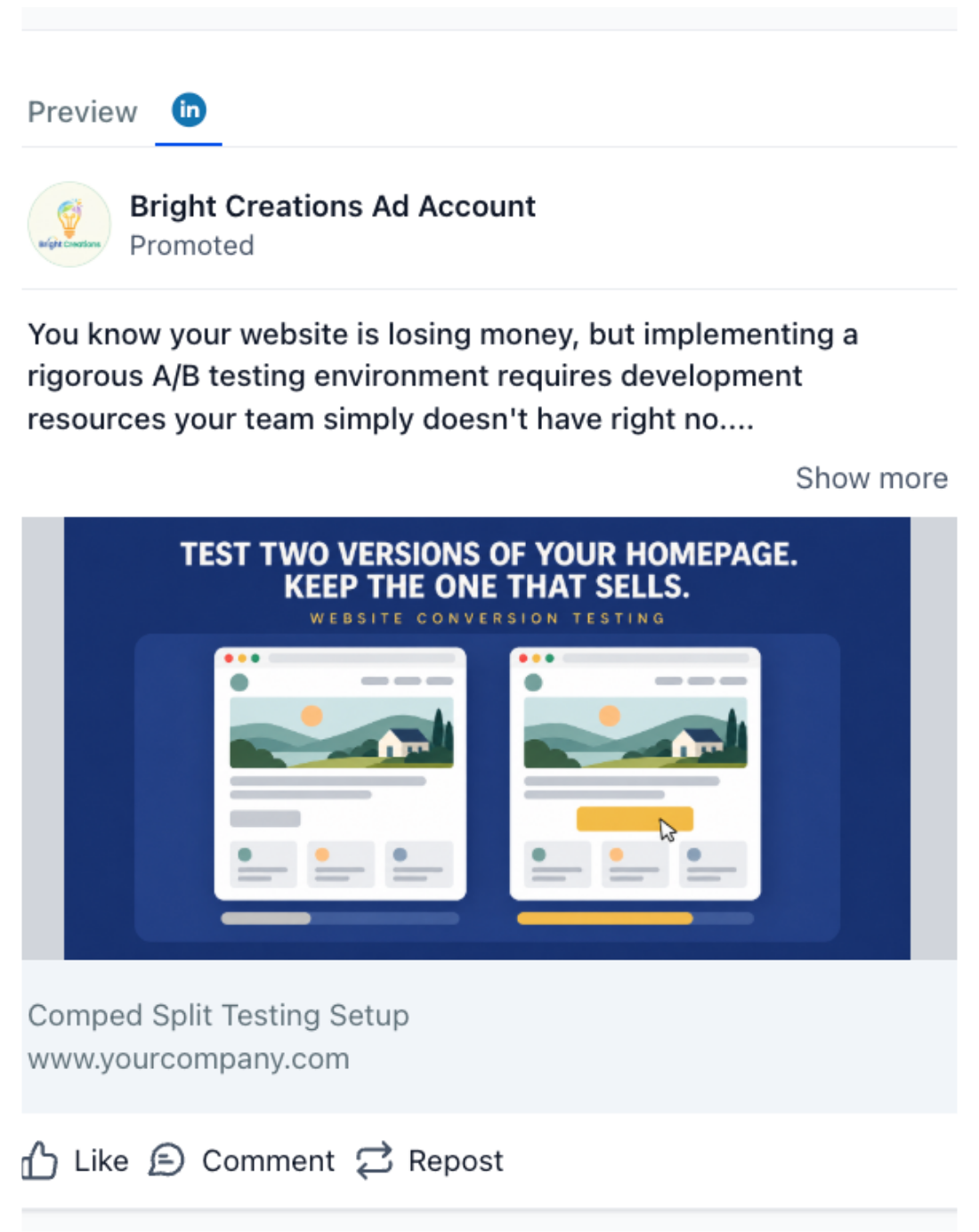 Conversion Rate Optimization - LinkedIn Ad