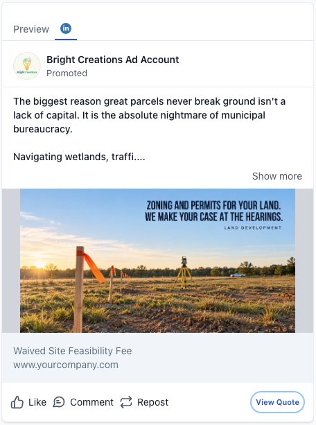 Land Developer - LinkedIn Ad