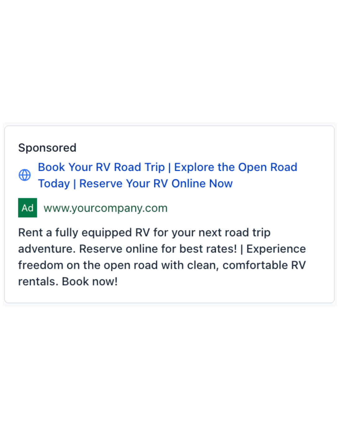 RV Rental Agency - Google Ad