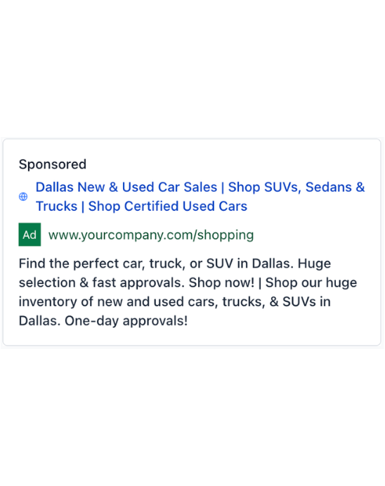 Vehicle Sales - Google Ad