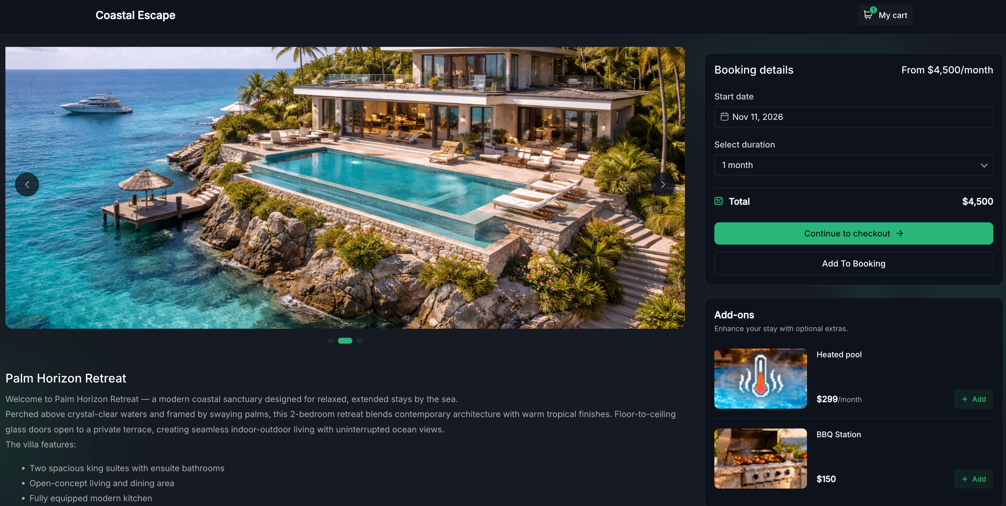 booking page - add ons