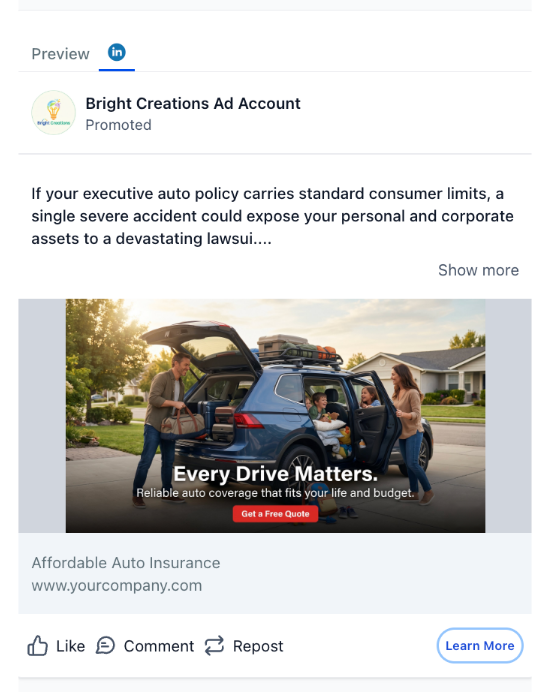 Auto Insurance Agency - LinkedIn Ad