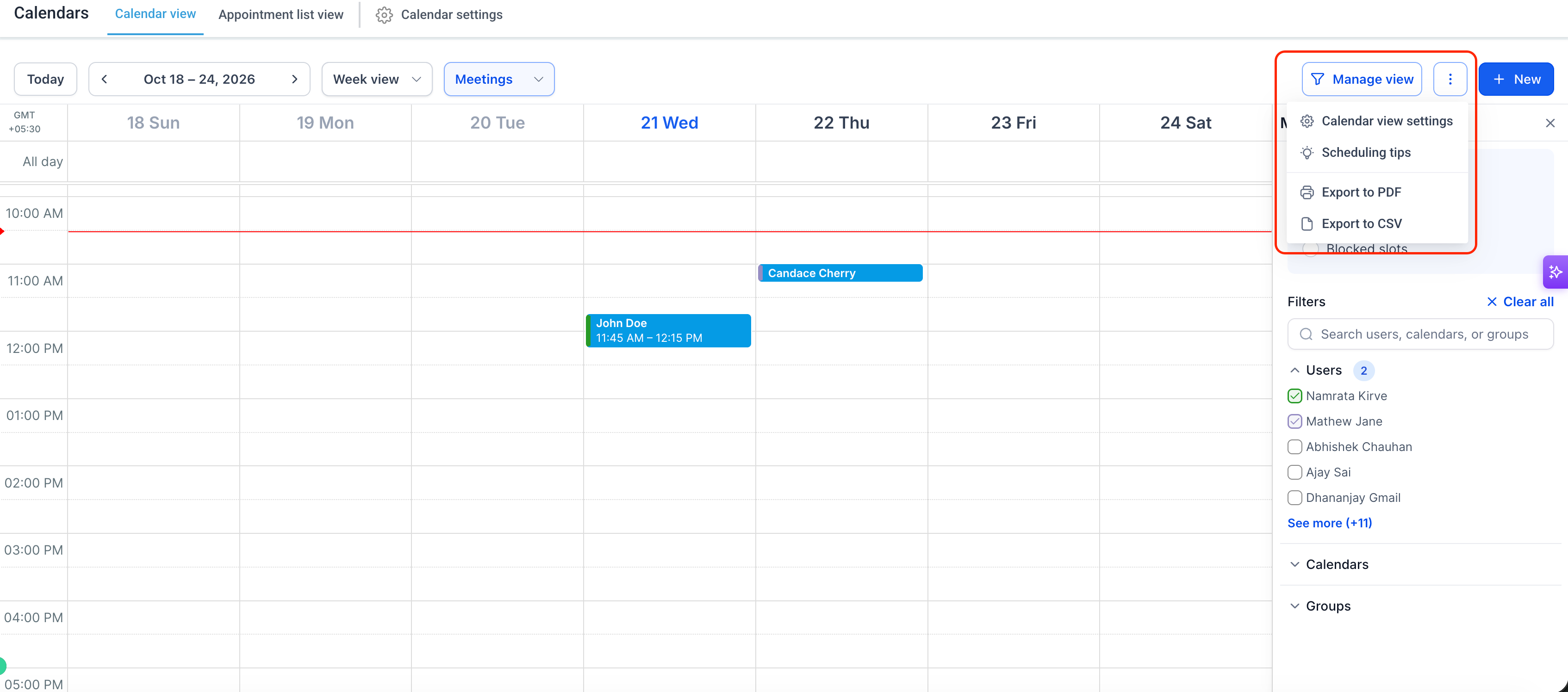 calendar view settings