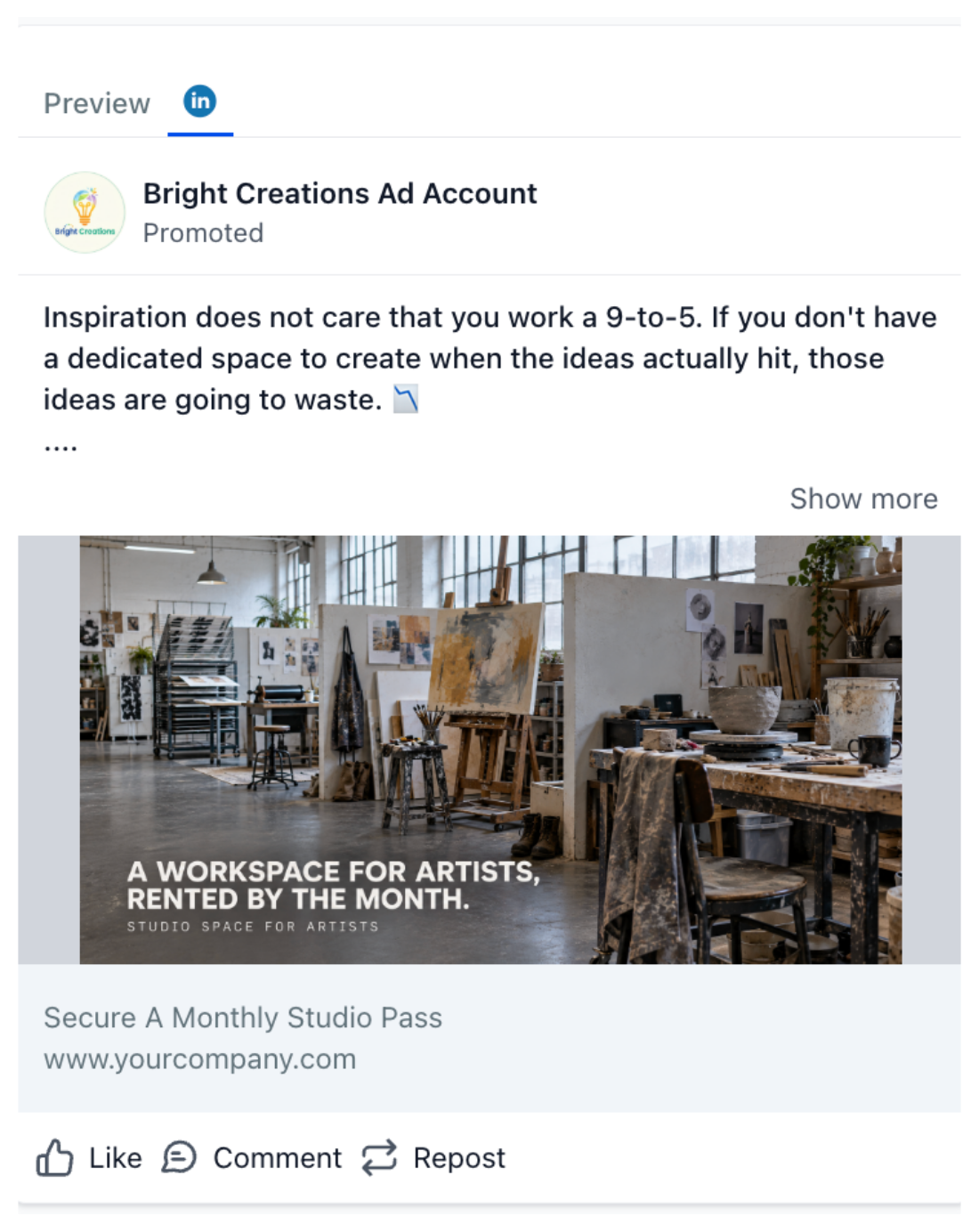 Creative Arts Studio - LinkedIn Ad