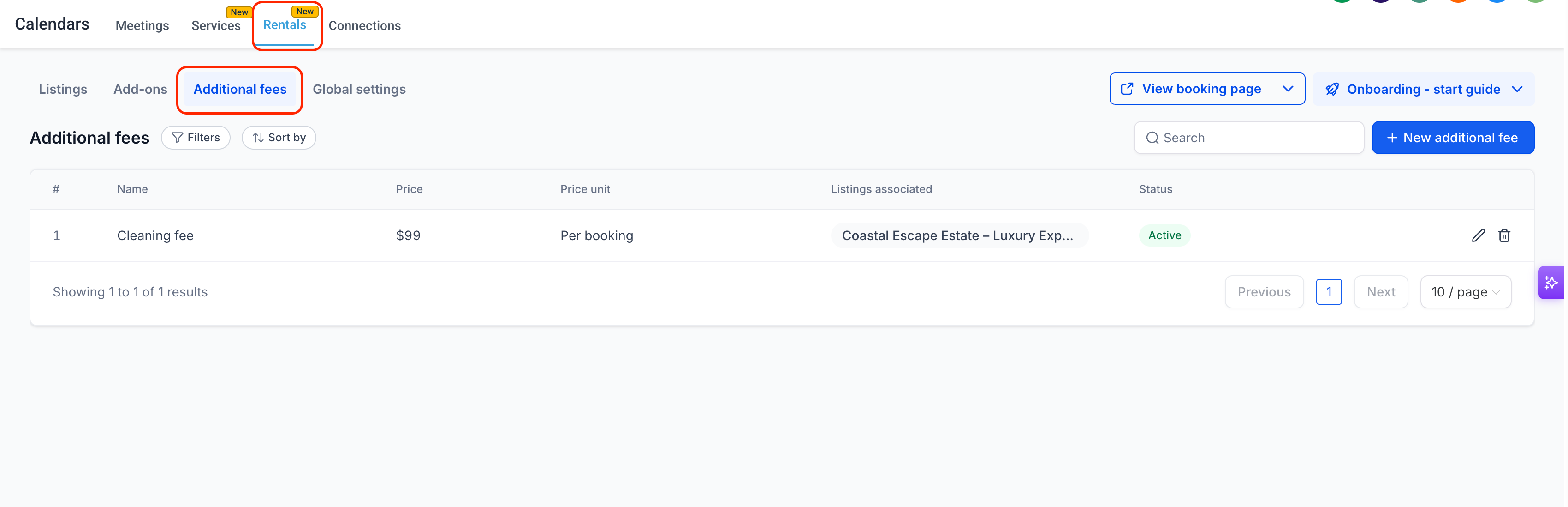 Additional fees tab