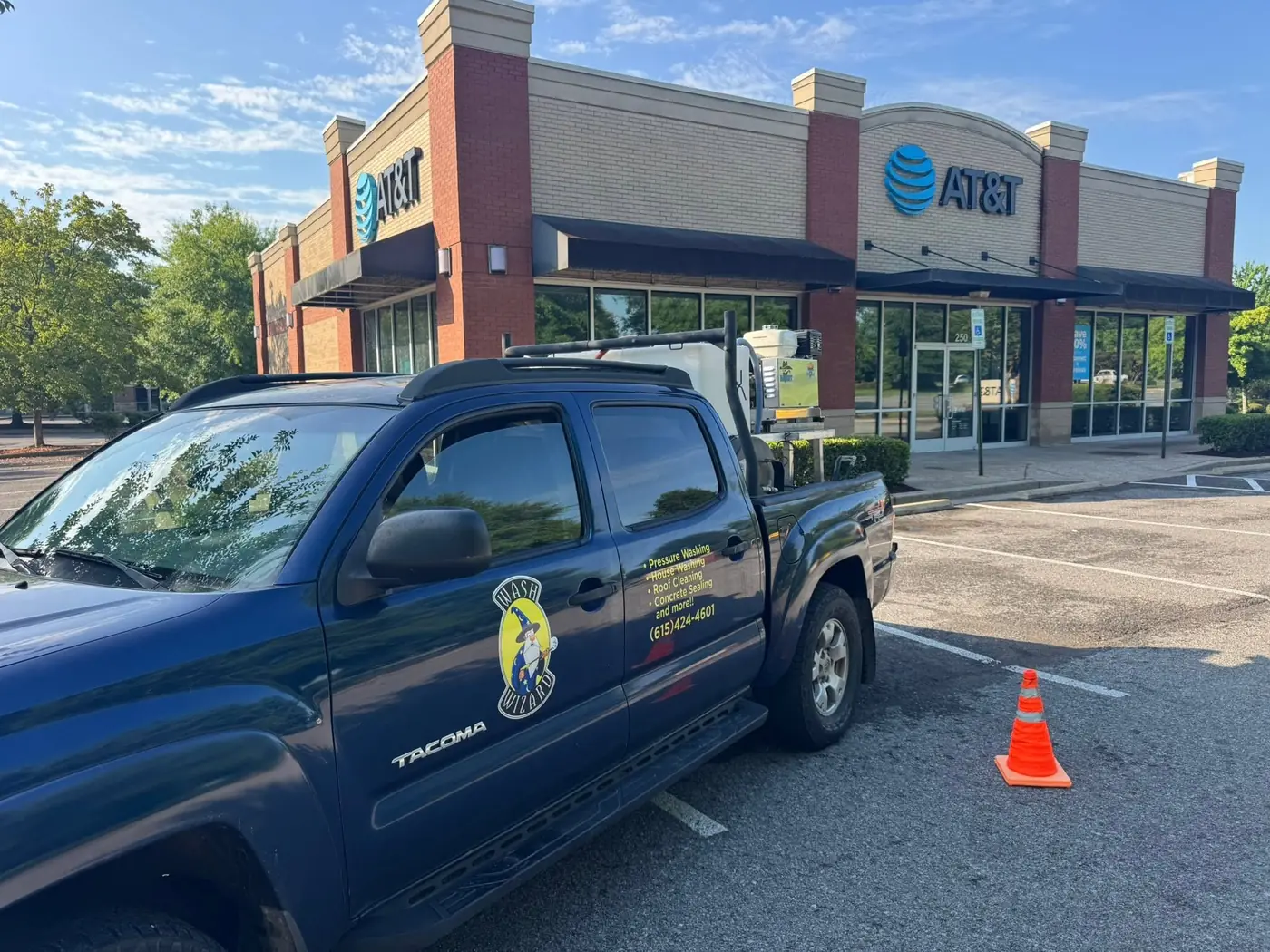 Wash Wizard truck on a commercial pressure washing job