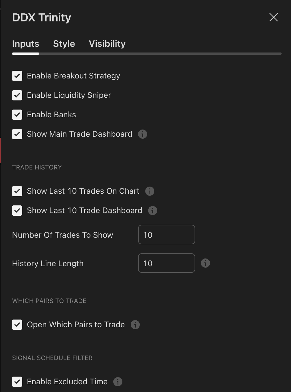 DDX Trinity Main Settings