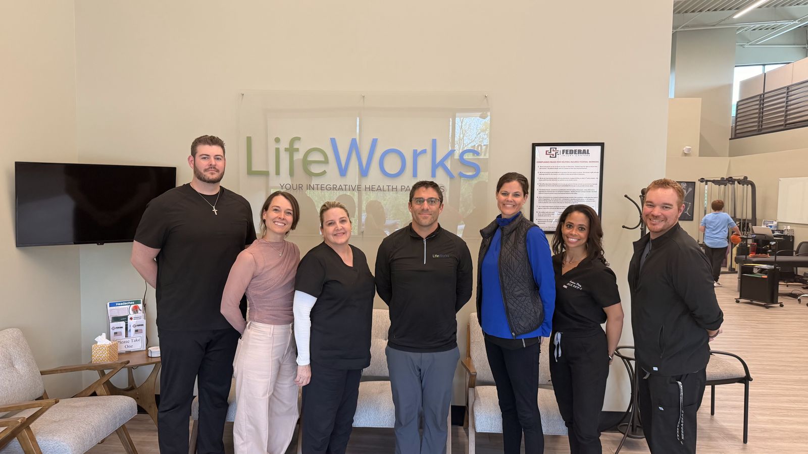 The LifeWorks team in the lobby