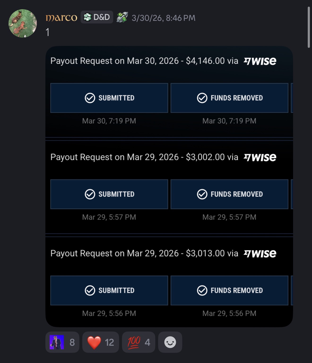 Approved student payout