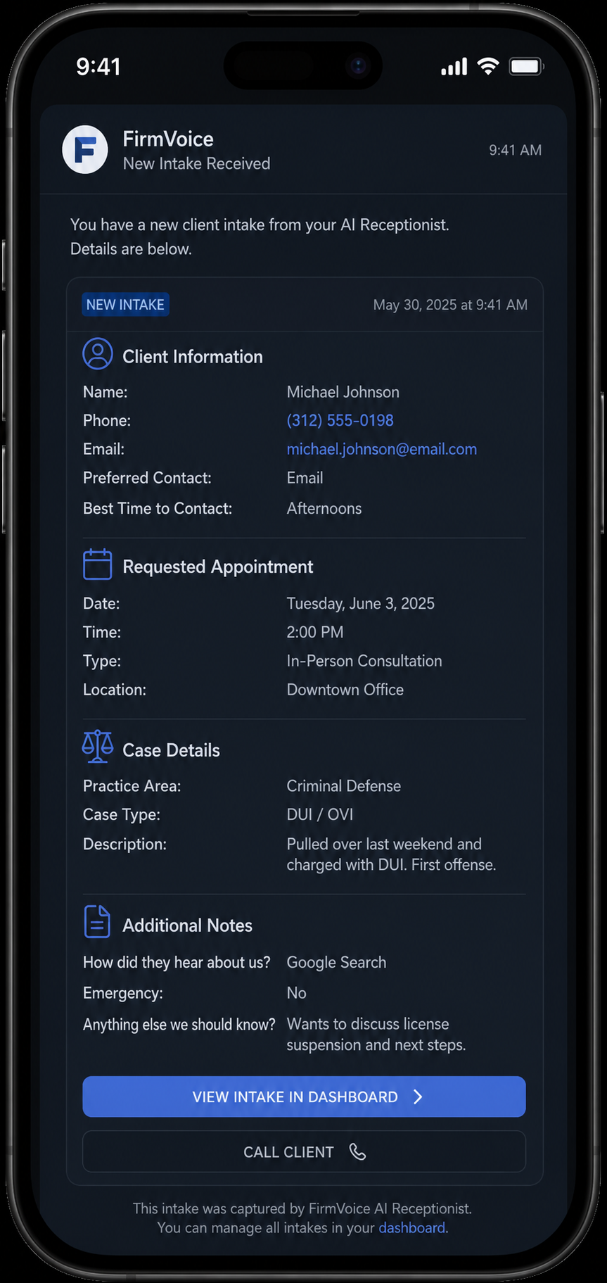 FirmVoice app dashboard