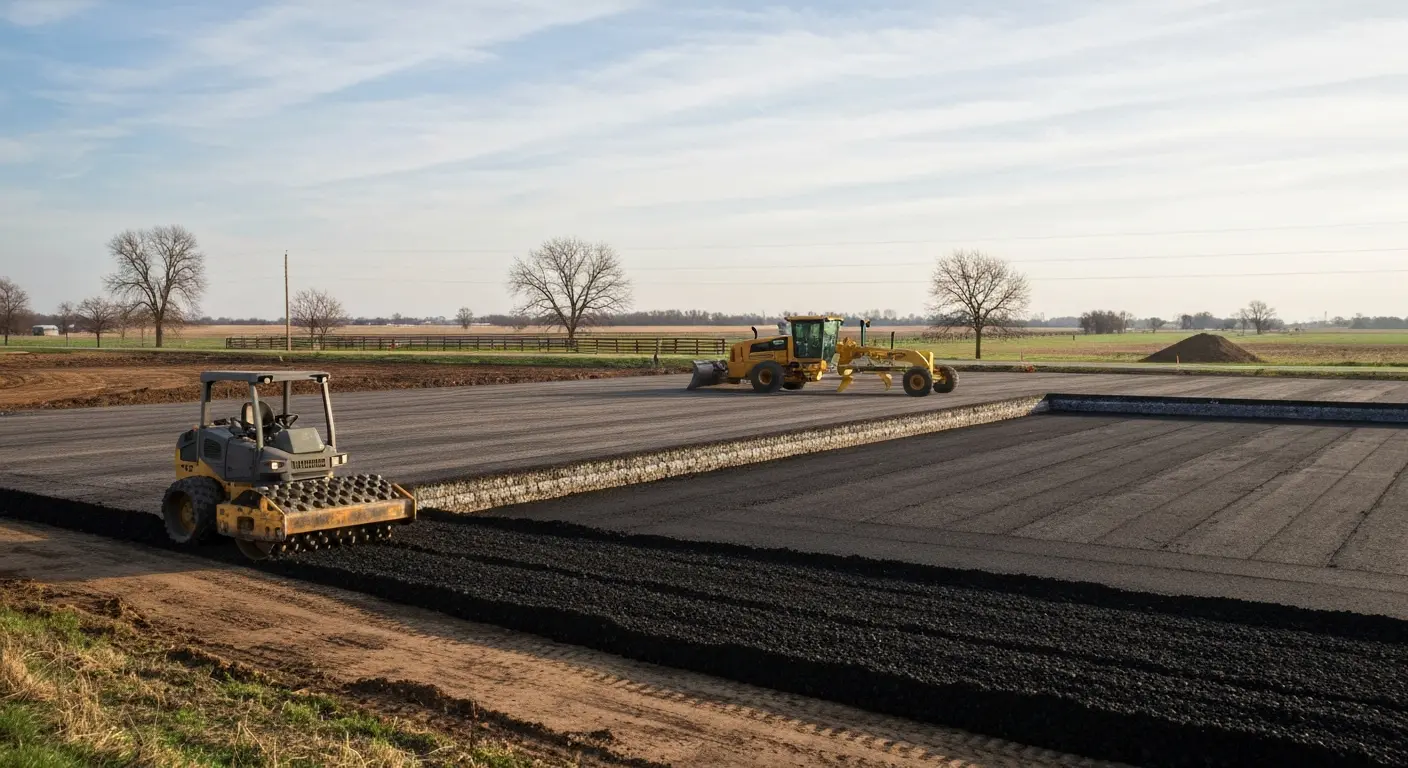 Asphalt base preparation and site grading in Van Wert