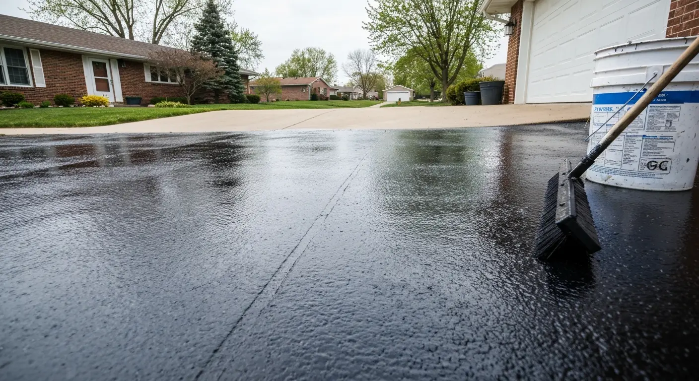 Residential driveway sealcoating