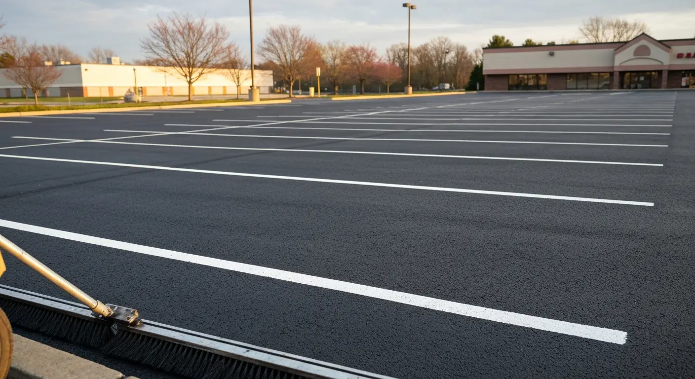 Sealcoating applied to parking lot