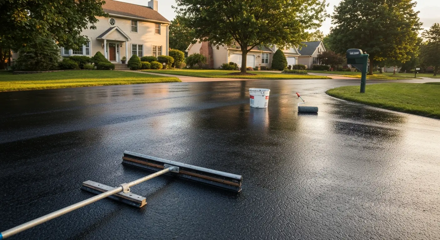 Sealcoating application on asphalt surface in Van Wert