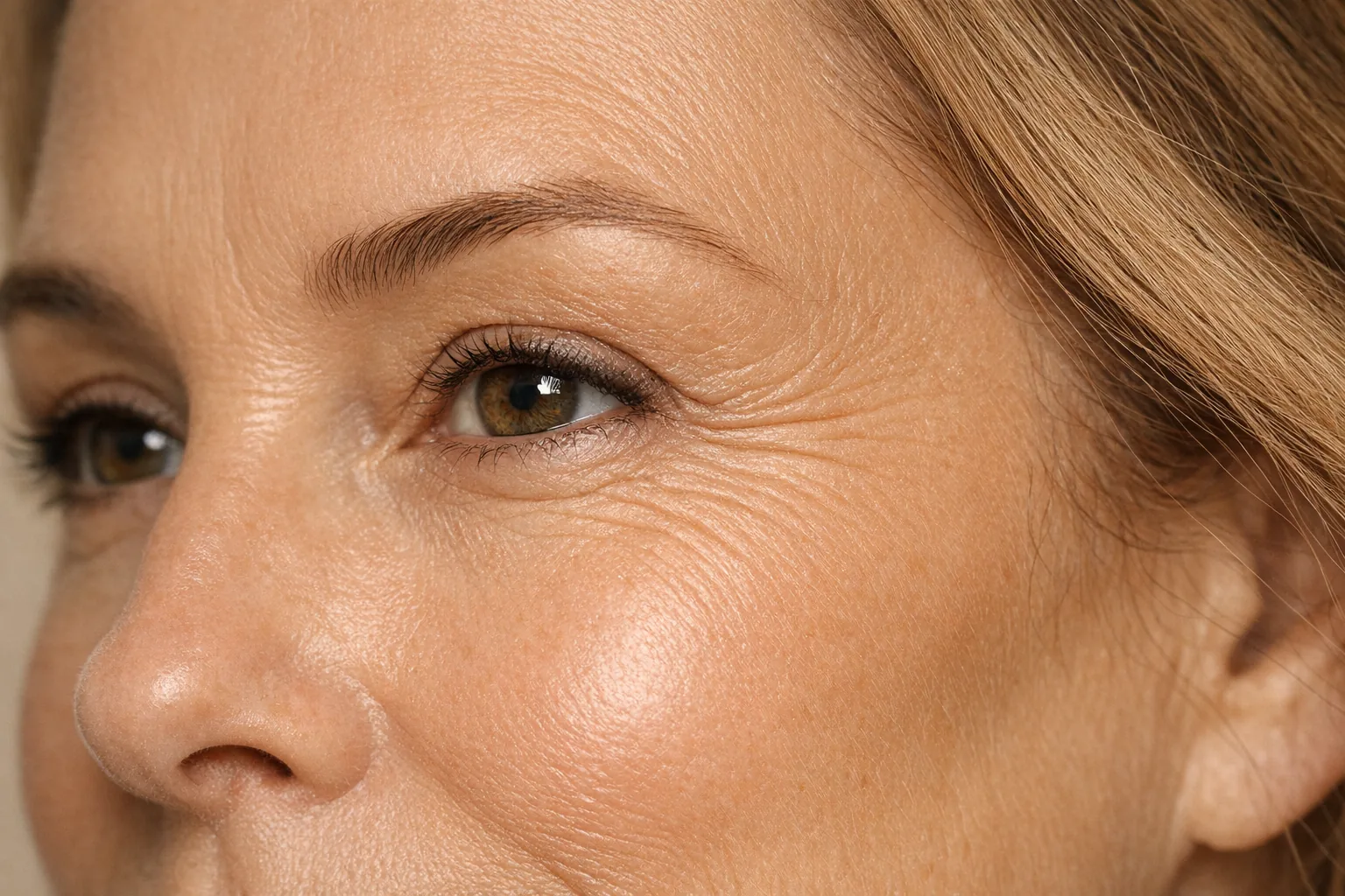 Close-up eye area with natural fine lines