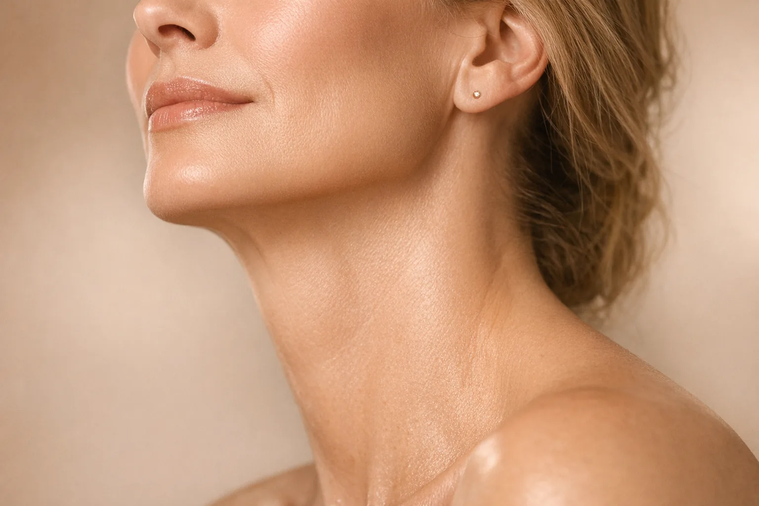 Close-up jawline and neck showing firm skin