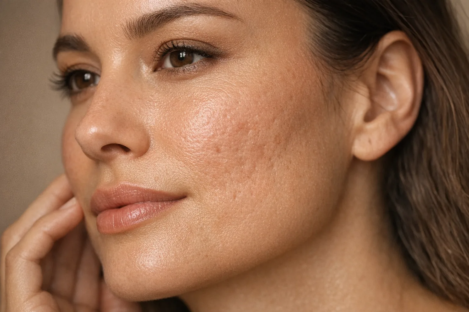Close-up cheek with natural skin texture