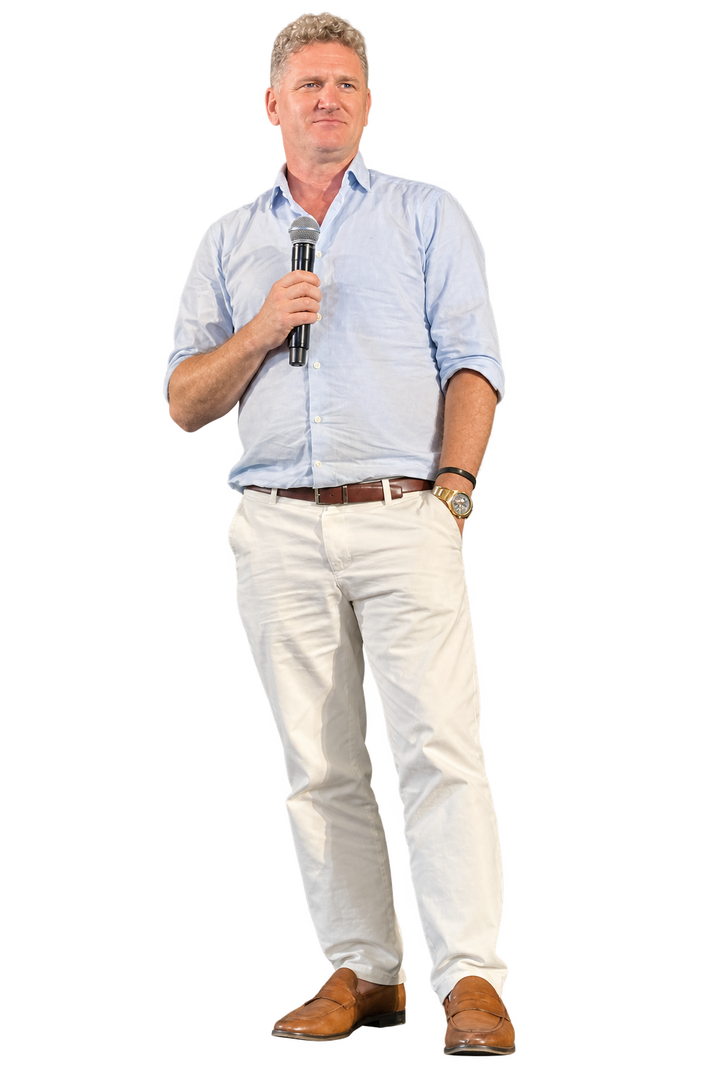 Leon Palmer speaking with a microphone