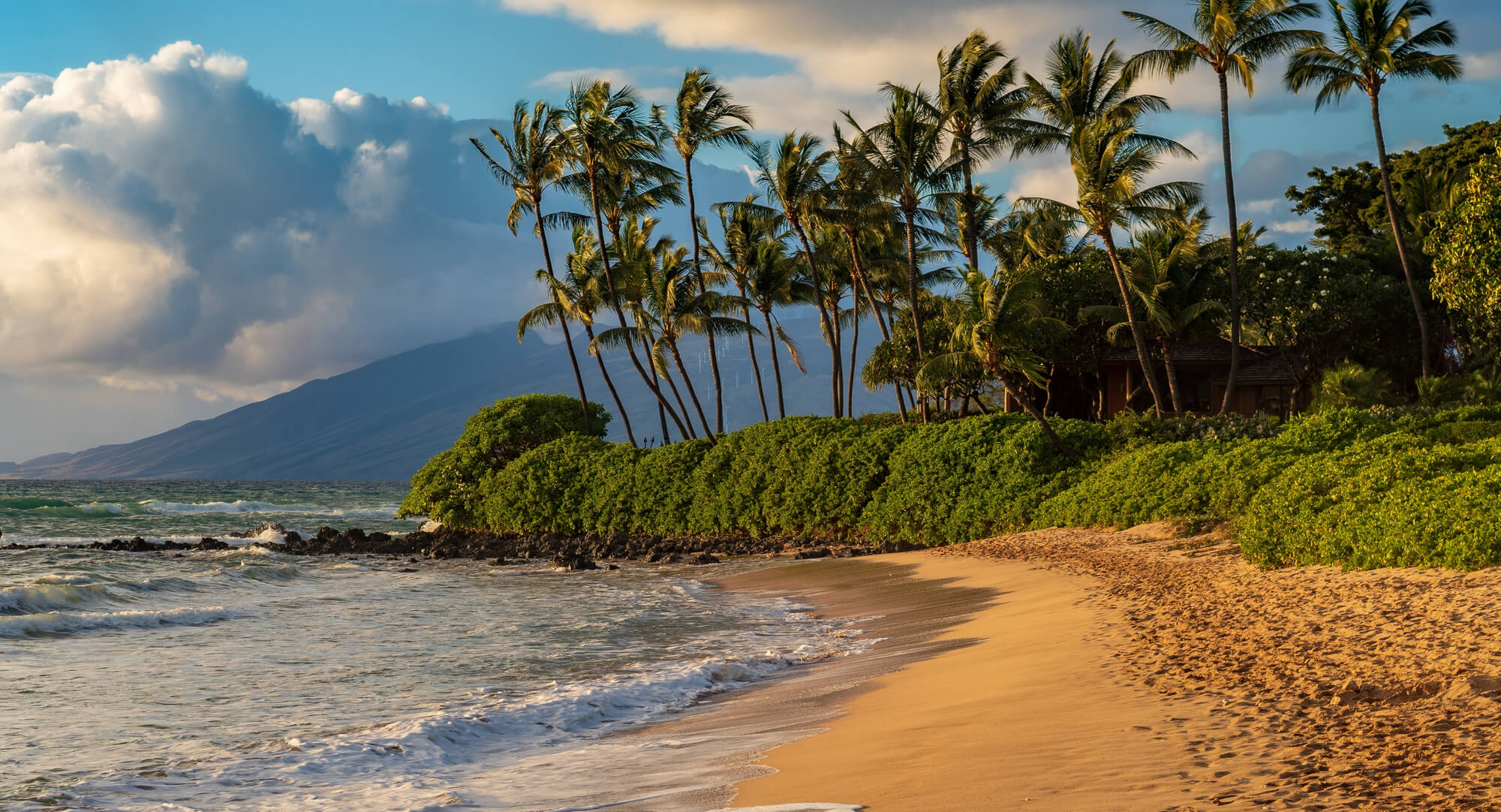 Aerial view of Kihei's coastline and Kamaole Beach, South Maui, Hawaii