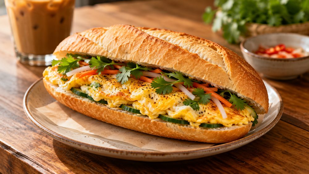 Bánh mì on the counter at Café Galang
